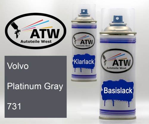 Volvo, Platinum Gray, 731: 400ml Sprühdose + 400ml Klarlack - Set, von ATW Autoteile West.